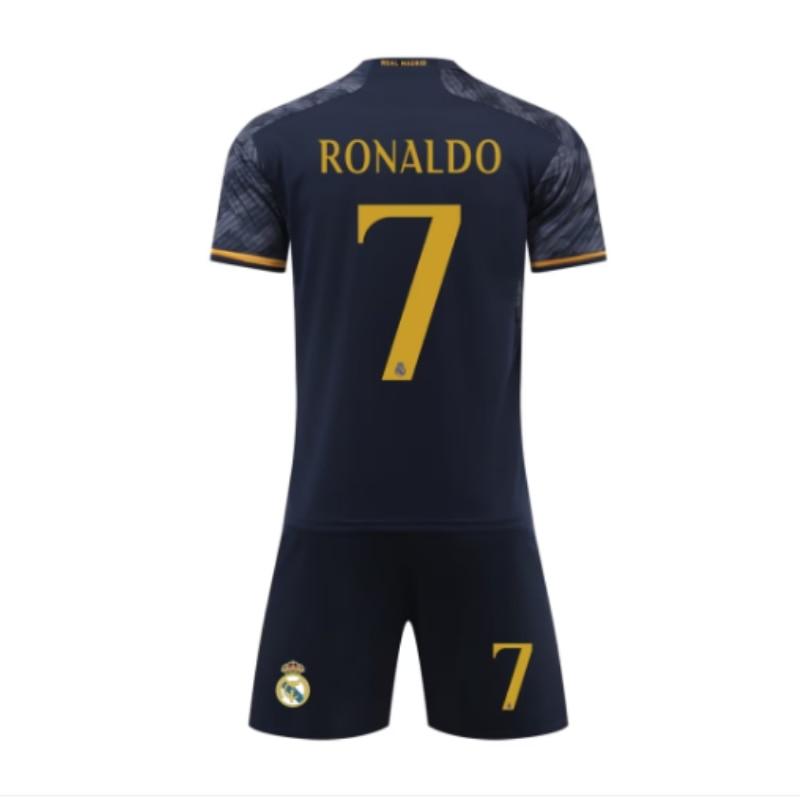 Dětský fotbalový dresový set Real Madrid Ronaldo, Černý, Polyesterový fotbalový komplet pro mladistvý trénink a zápas