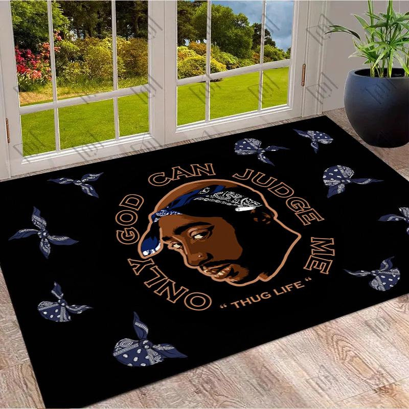 

2Pac Thug Life Floor Rug, Non-Slip Hip Hop Doormat for Home Decor 40x60cm( 15x23in )