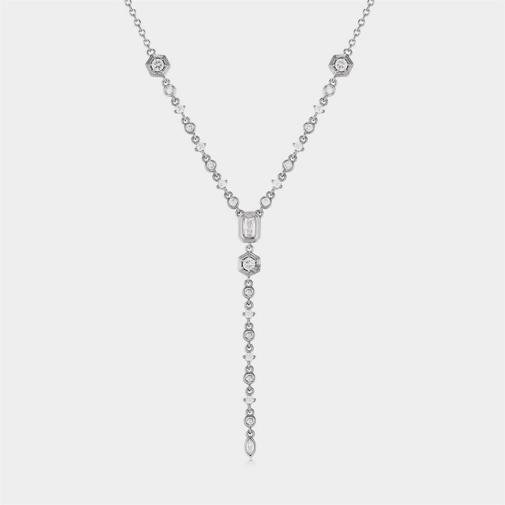 Multi Zircon Elliptical Round Pendant Necklace with Minimalist Instagram Fashion Plating for Color Protection