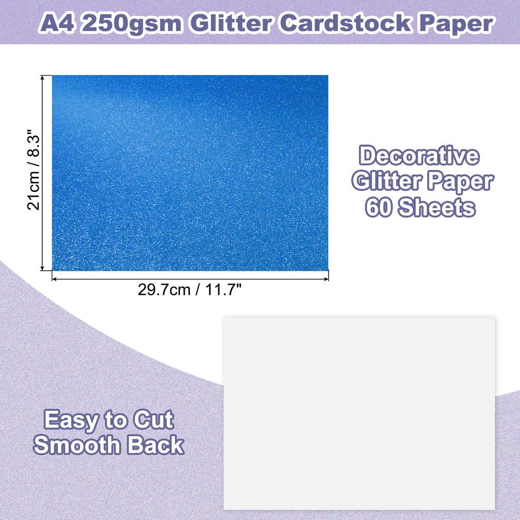 60Sheets Glitter Cardstock A4 Glitter Paper Card Stock Shiny Scrapbook 250gsm Sparkly Paper Large Shimmer for Scrapbook DIY Art