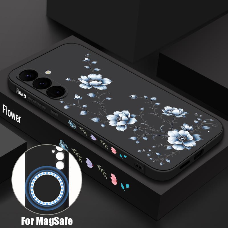 

Purple Flowers Print Case For Samsung Galaxy S26 S25 Ultra S24 S23 FE S22 Plus S21 Built-in Metal Plate Magnetic Silicone Cover Samsung S23 Plus