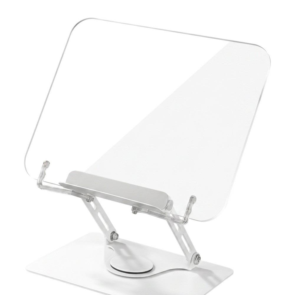 Adjustable Height Acrylic Book Stand 360° Rotating Base Elastic Page Clips Desktop Book Holder Hands Free Foldable