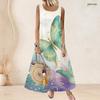 Women Plus Size Scoop Neck Sleeveless A Line Black Floral Butterfly Print Maxi Dress