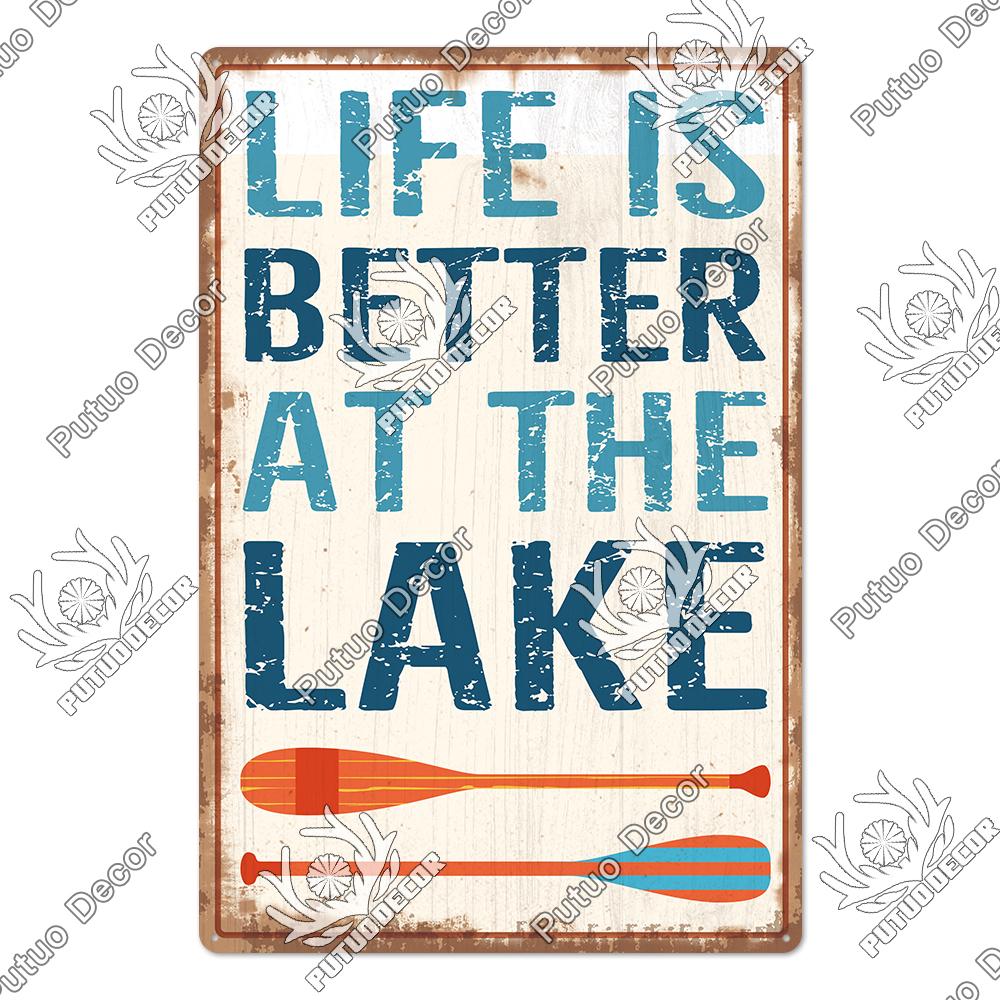 Putuo Decor Lake House Vintage Tin Signs Rustic Plaque Metal Plate Wall Art Decor for Living Room Kitchen and Entryway Posters