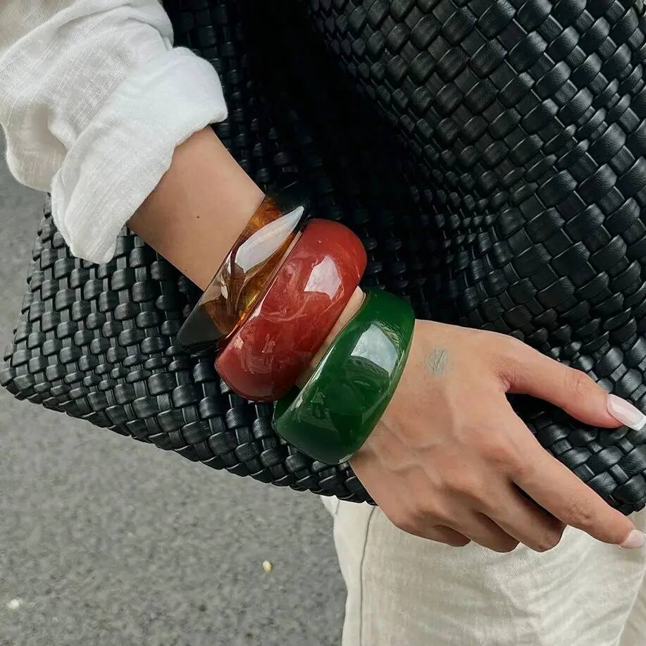 Ingemark 3 Styles Vintage Irregular Glossy Resin Acrylic Bracelets for Women New Trend Boho Wide Bangles Y2K Jewelry Accessories