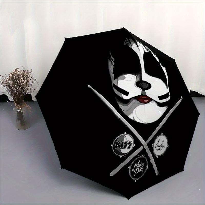 Drummer KISS Automatic Folding Cute Windproof Umbrella with Sturdy Iron Frame, Portable Compact Travel Umbrella All-Season Use Parties 0807062