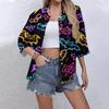 Women's Casual Printing Button-down Shirt Three-quarter Sleeve Dress Shirt Lapel Work Shirt With Pockets
