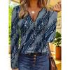Women's Creative Printed Zipper Long-sleeved T-shirt, Breathable, Soft and Comfortable, Suitable for All-year-round Casual Wear