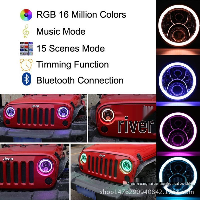 7" RGB LED Headlight, 60W High Brightness, Universal Fit for Wrangler.
