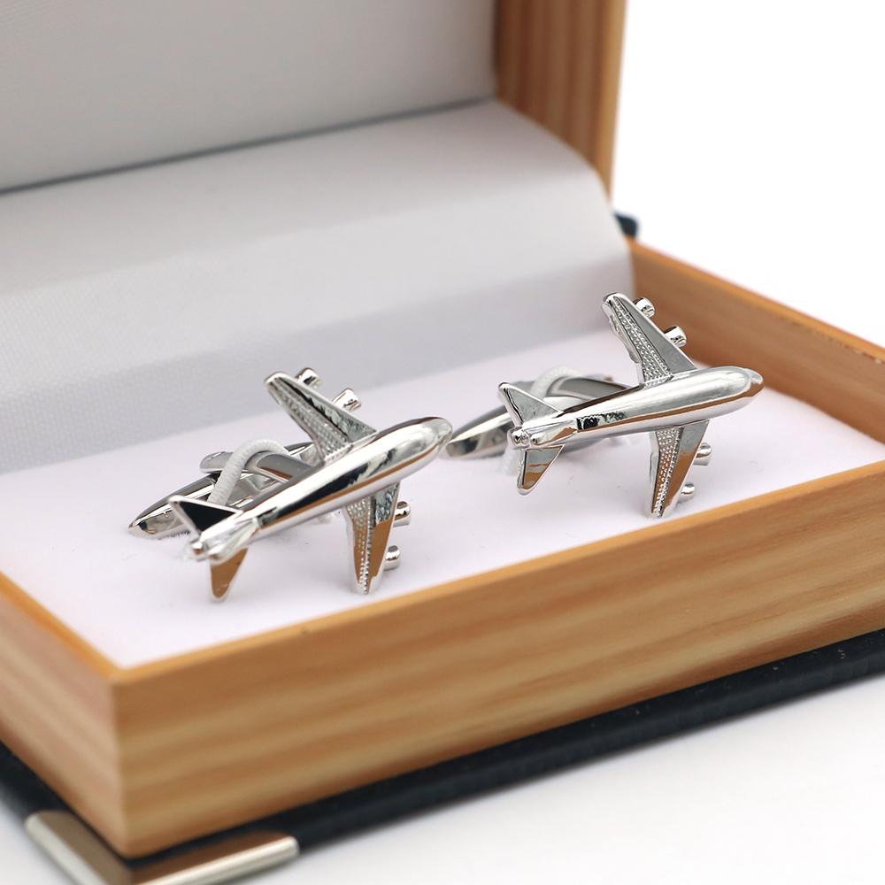 New Arrival Aircraft Cuff Links Silver Color Plane Design Quality Brass Material Men'S Cufflinks