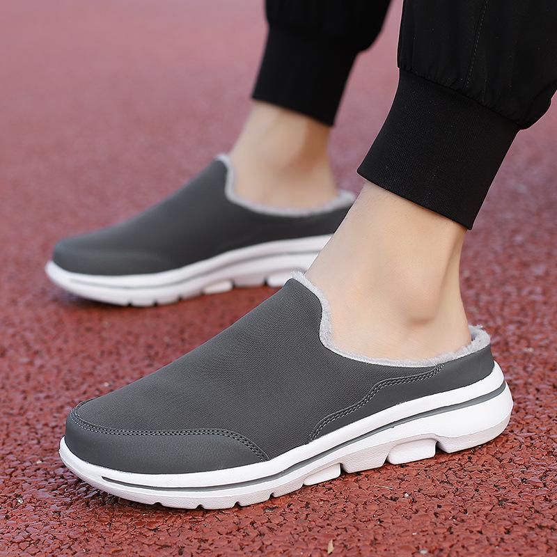 2025 Autumn/Winter Plus Size Furry Couple's Velvet Cotton Half Slippers - Warm, Casual Footwear for Men and Women