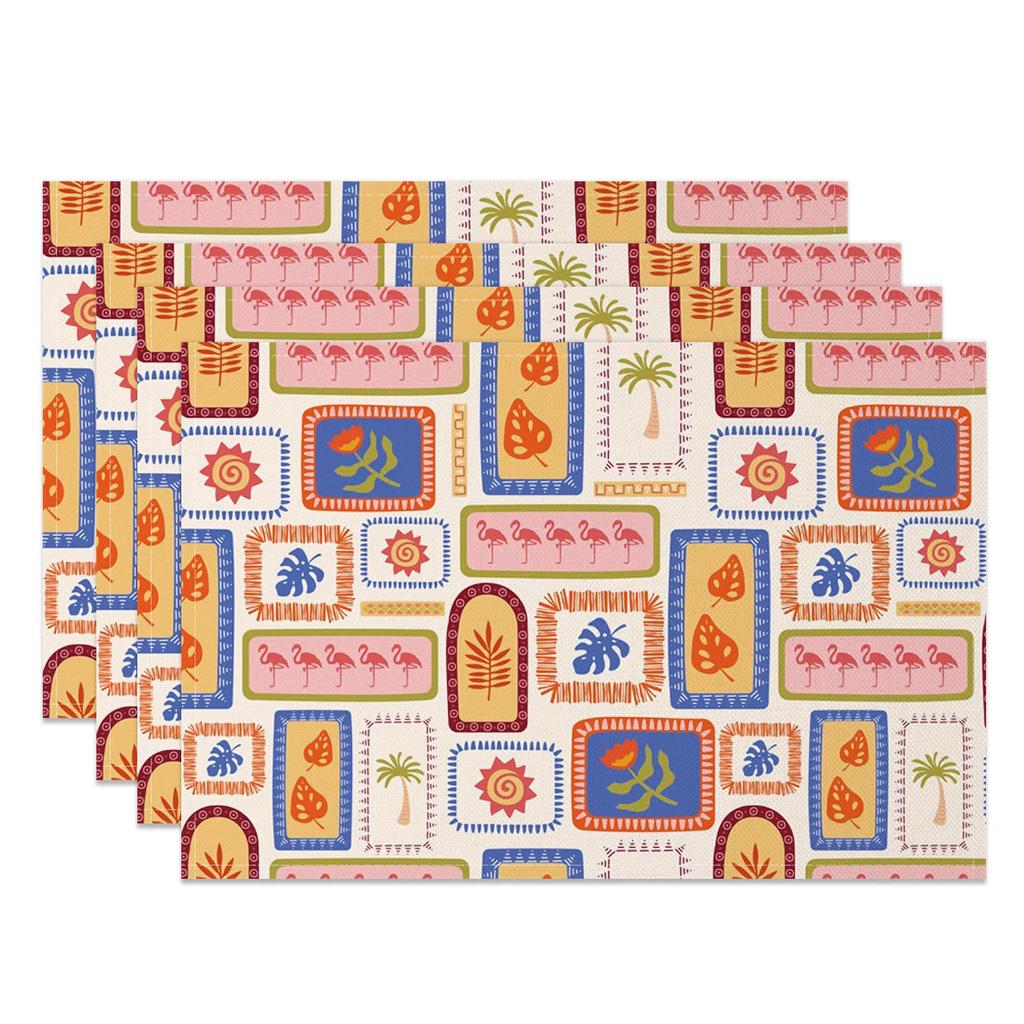 Bohemian Table Mats Artistic Ethnic Print Placemats Geometric Wave Abstract Patterns Waterproof 4pc Linen Dining Kitchen Decor