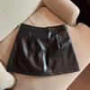Solid Color Short Mini Skirts Split High Waist A-line Skirt Korean Style PU Leather Skirt  Girls