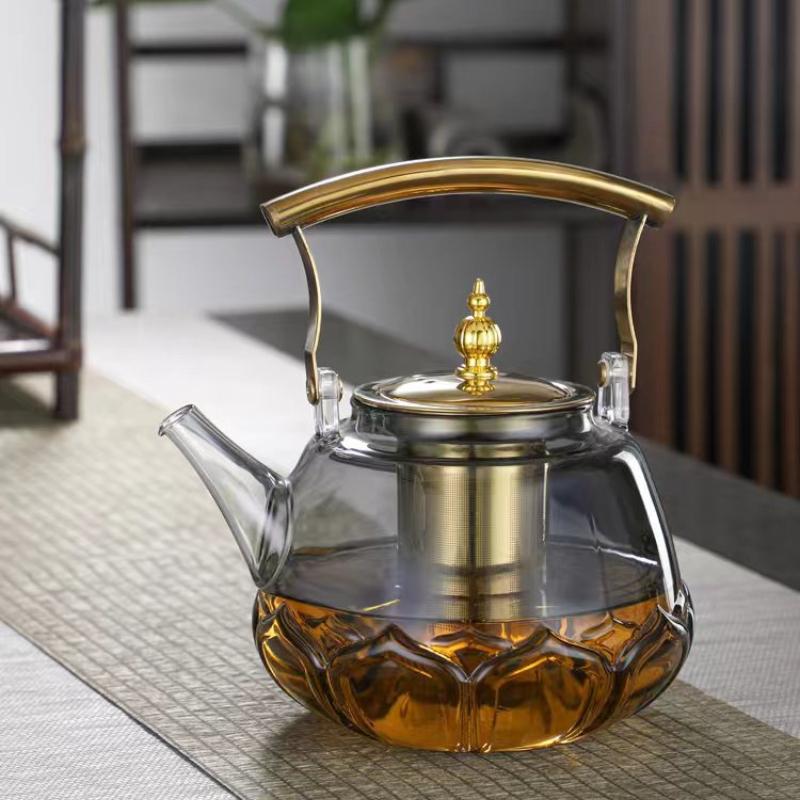 Large Capacity Thickened High Borosilicate Glass Product Boiling Teapot Smoke Grey Tea Brewing and Health Preservation Teapots