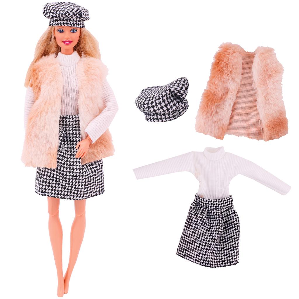 4 Stk/Set Pelzweste Mantel + Kleid/Freizeitoutfit für 30 cm 11,8 Zoll Puppenkleidung Accessoires Plüschjacke Berühmtheit, Kindergeschenk