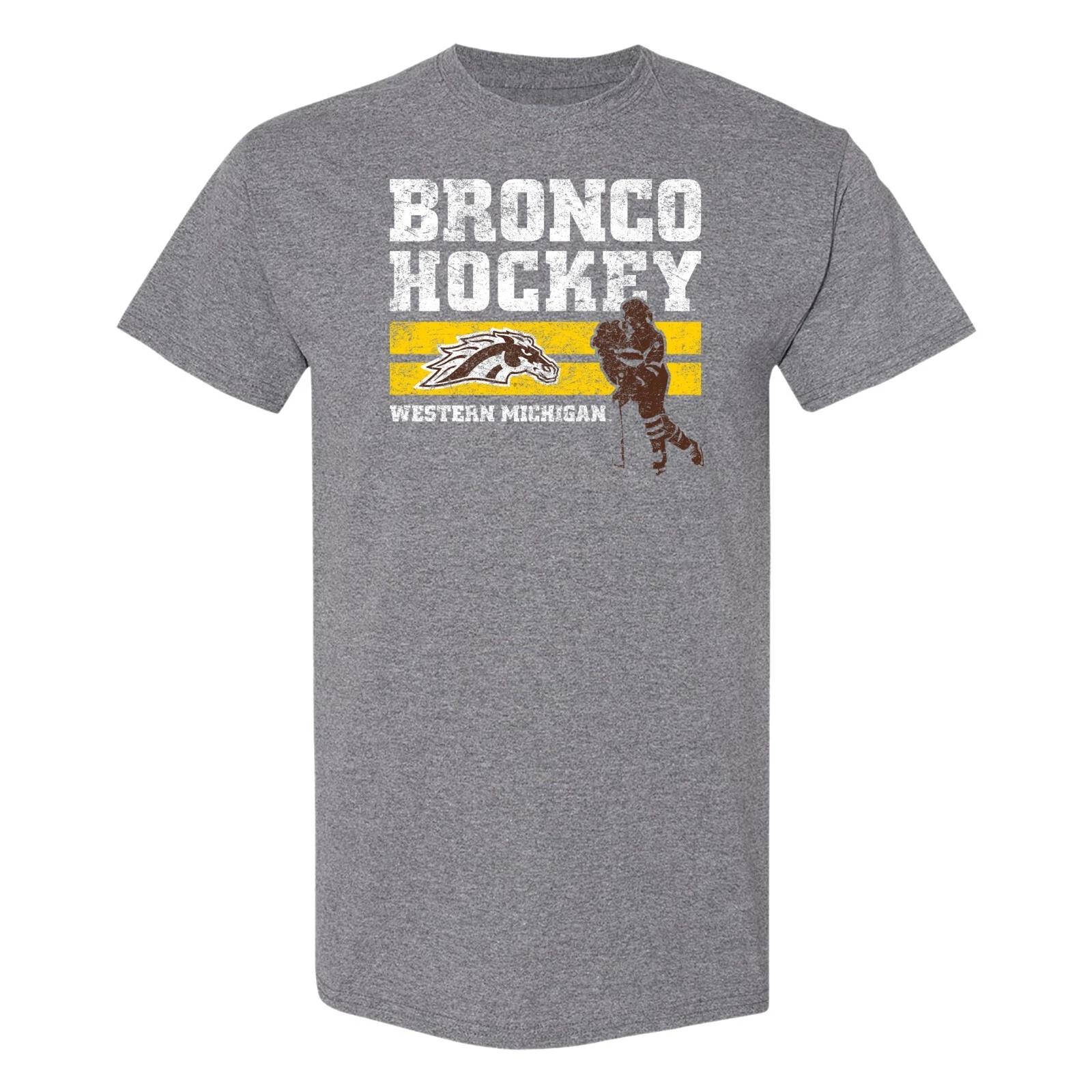 Western Michigan Broncos Retro Ice Hockey T-Shirt - Graphite Heather XL