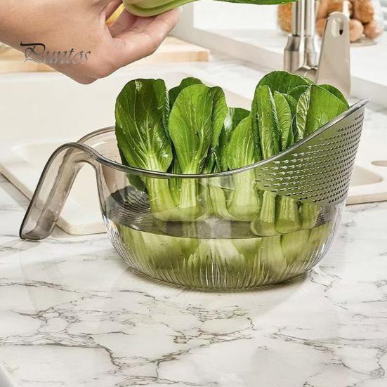 Multipurpose Food Drainer Rice Washing Bowl, with Ergonomic Handle, PP Safe Container Strainer Basket, for Cleaning Vegetables And Fruits Easy