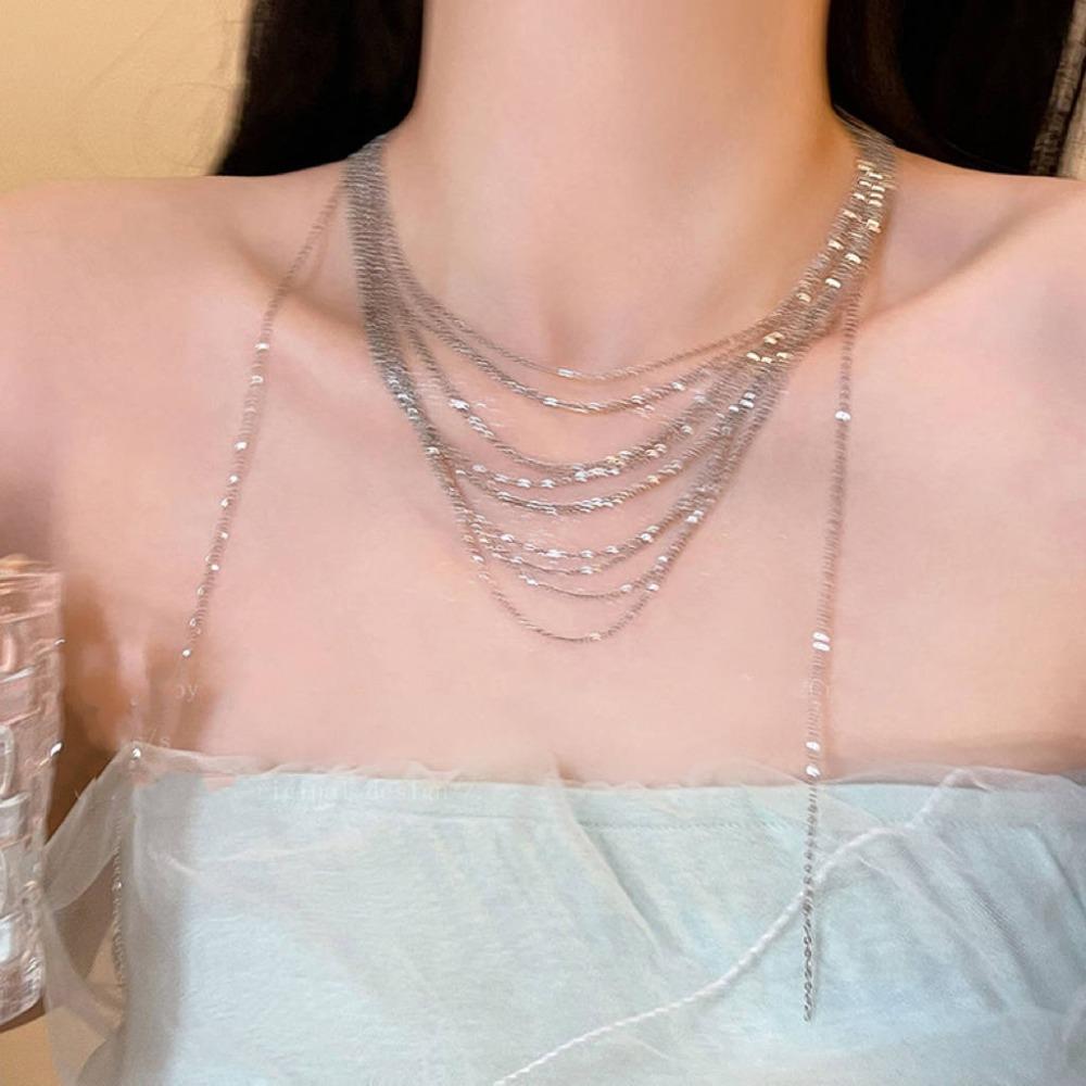 Sparkling Flash Fringe Necklace Glitter Long Sweater Chain Fashion Multi Layer Necklaces  Wedding