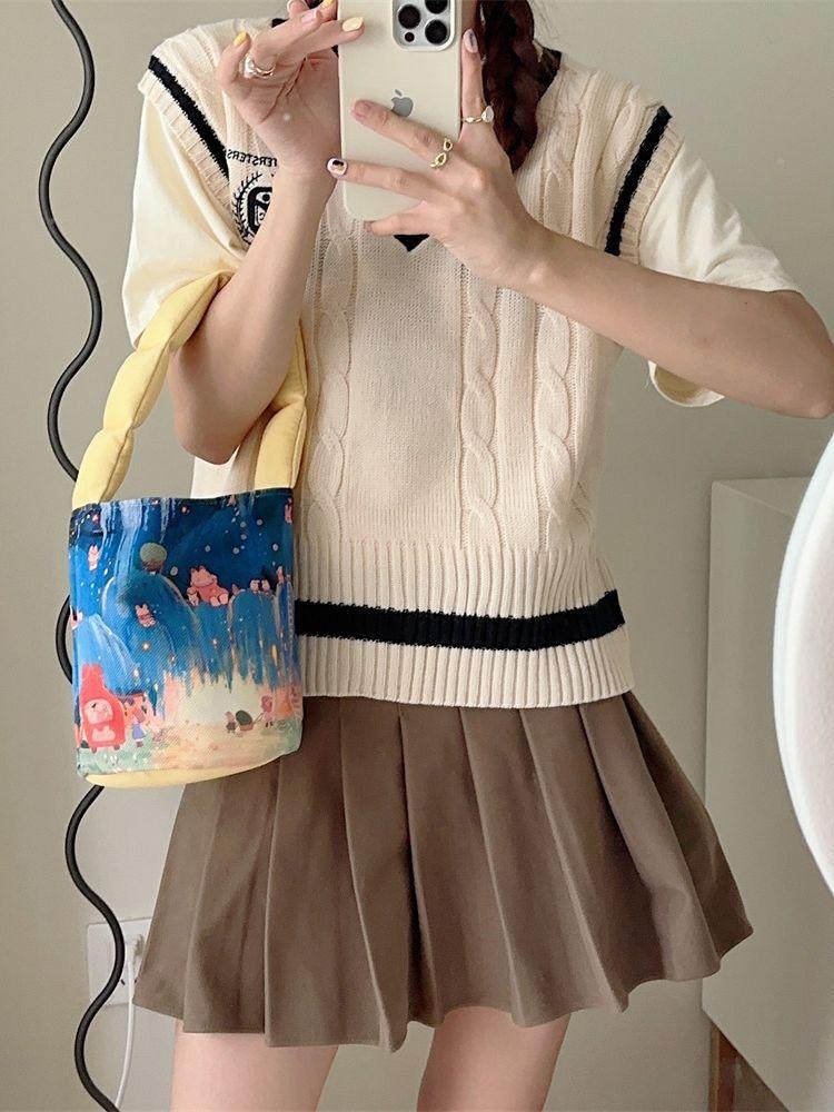 Printed Cute Cartoon Small Canvas Tote Bag For Women Lightweight Handbag Soft