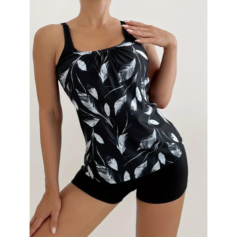 

Split Swimsuit Suit Women s Tankini Printed Vacation Boxers Two-piece Set S