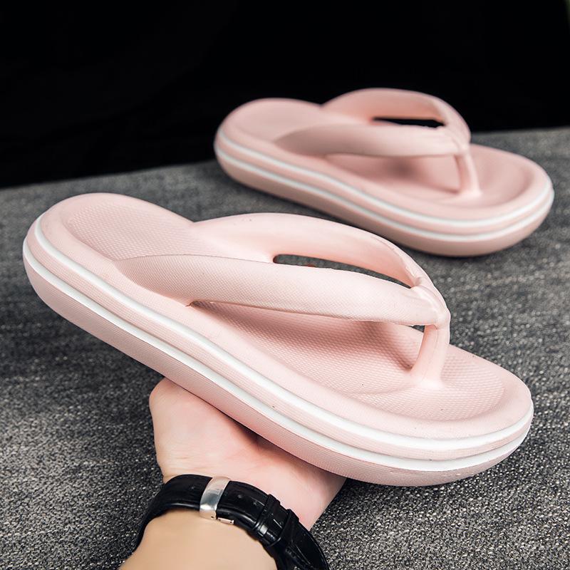 

Summer men s flip-flops men s beach sandals soft-soled non-slip pinch slippers men wear thick-soled comfortable 44-45 рожевий