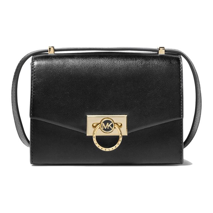 

Michael Kors MK Hendrix Letter Logo Gold Buckle Solid Color French Minimalist Leather Crossbody Shoulder Bag Women bags Black 32F0G1HC0L-001 Basic Set (Bag+Dust Bag)