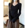 Pure desire wind v-neck inner knitted sweater women's autumn and winter new slim-fit high-end front shoulder long-sleeved top backing sweater