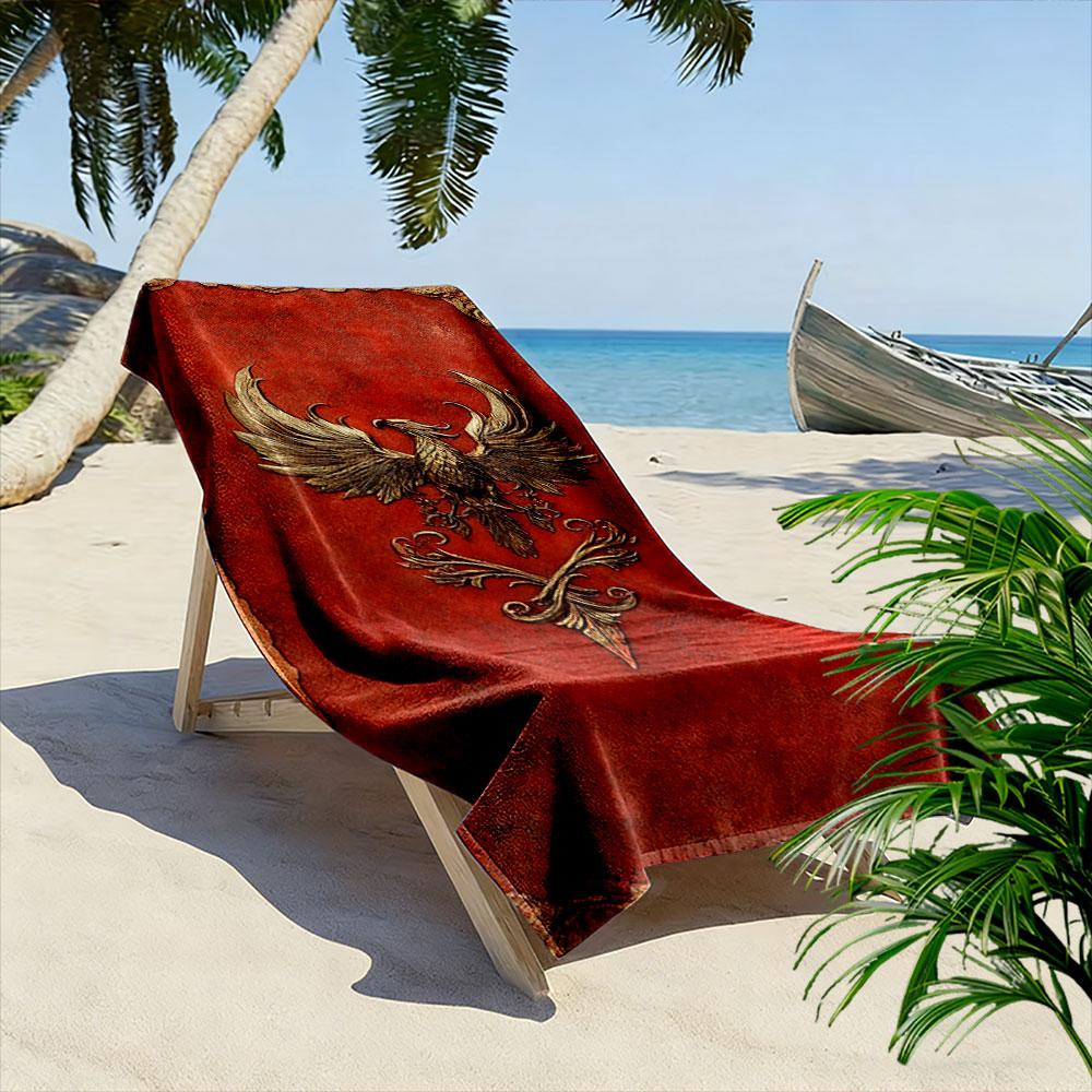 Golden phoenix soaring elegance Print beach towel, quick drying, suitable for travel, outdoor sports, jogging, the beach and swimming, gift