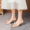 Fashion Luxury Rose Flower Slippers Women Pearl Beading High Heels Flip Flops Narrow Band Strange Heeled Crystal Sandalias Mujer 2025