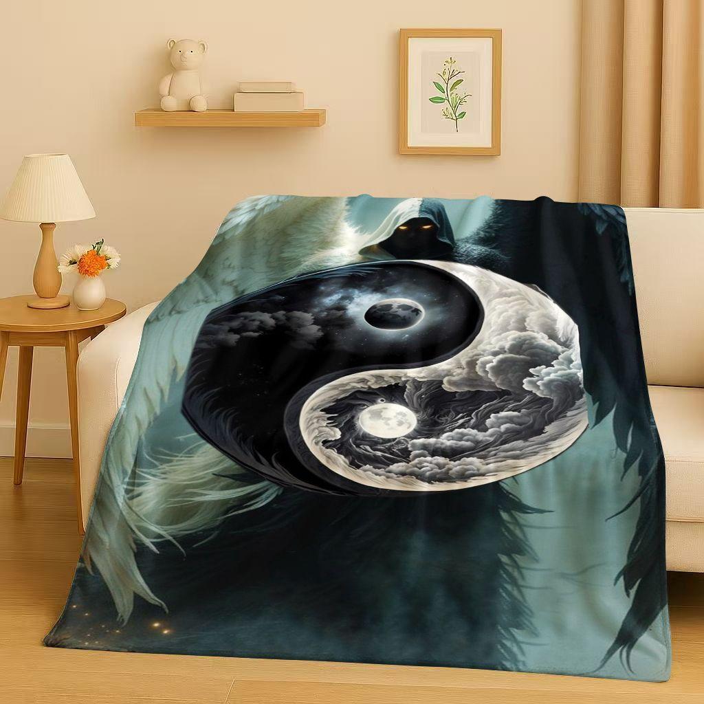 

3D Yin Yang Chinese Tai Chi Eight Diagrams Natural Balance Art Flannel Blanket,Soft Plush Throw for Home Bedroom Bed Sofa Cover 75x90cm