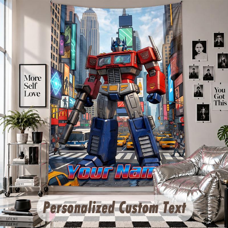 Wall Hanging Tapestry With Custom Name & Text, Transformers Decorative Tapestry For Bedroom