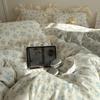 Cotton Double-Layer Yarn 4Pcs Set, Small Lotus Leaf Edge, Fresh Pure Cotton Gauze Quilt Cover, Bed Sheet