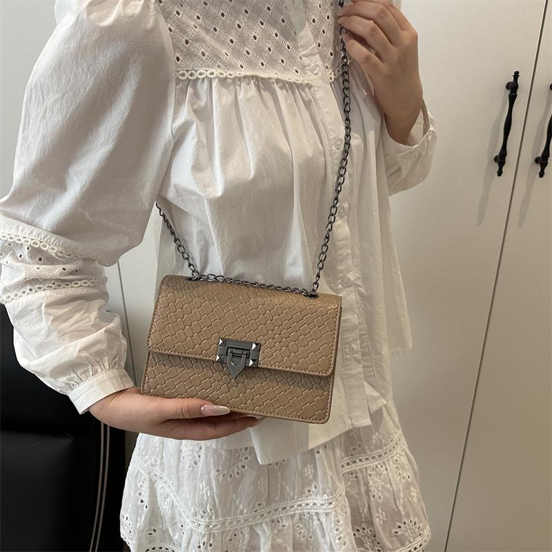 2025 Spring New Chain Small Square Bag Street Trend Stone Pattern Messenger Women's Bag Fashion Zipper Buckle Square Bag