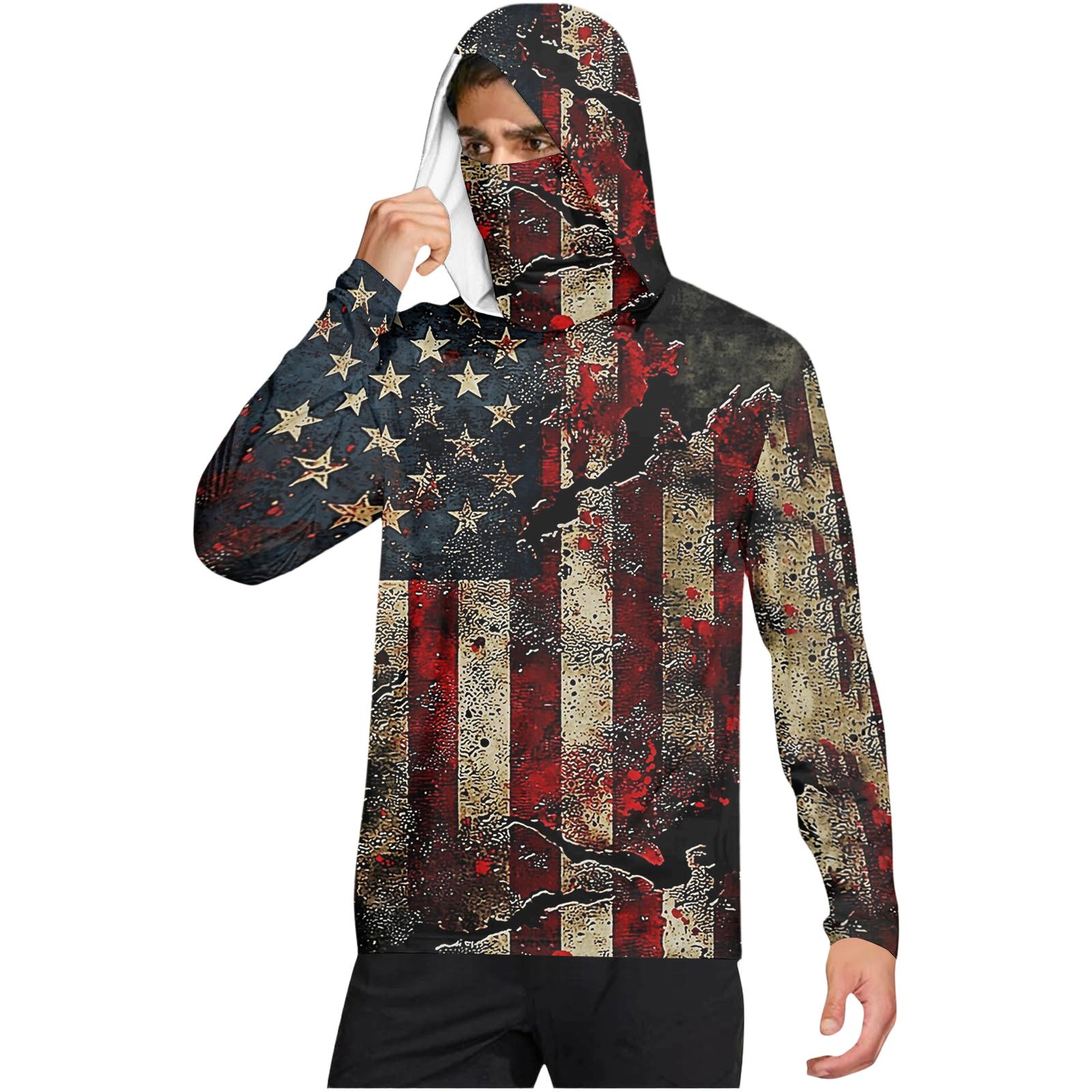 

Men s Casual Tie-Dye Print Hooded Long Sleeve Sun Protection Shirt Lightweight Breathable Outdoor Pullover Top for Daily Wear L