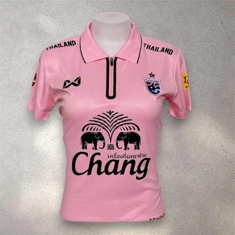 Damen Thailand National Football Soccer Training JERSEY CHEER Fan Print Zip Vintage Retro Quick Dry Polo Shirt Kurzarm Elefanten Logo