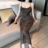 French Retro Sexy Floral Suspender Dress Women's Summer Backless Temperament Slim and Thin Hip-wrapped Long Skirt