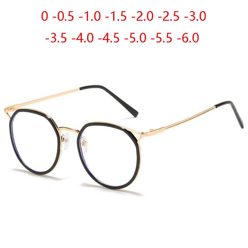 Literary Students Myopia Glasses Finished Metal Cat Eye Short-sight Eyeglasses Prescription 0 -0.5 -1.0 -1.5 To -6.0