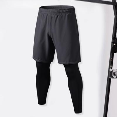 Men Fake Two-Piece Sport Pants Fitness Jogger Training Quick Dry Skinny Shorts Trousers Gym Short Workout Leggings Tights Training Joggers