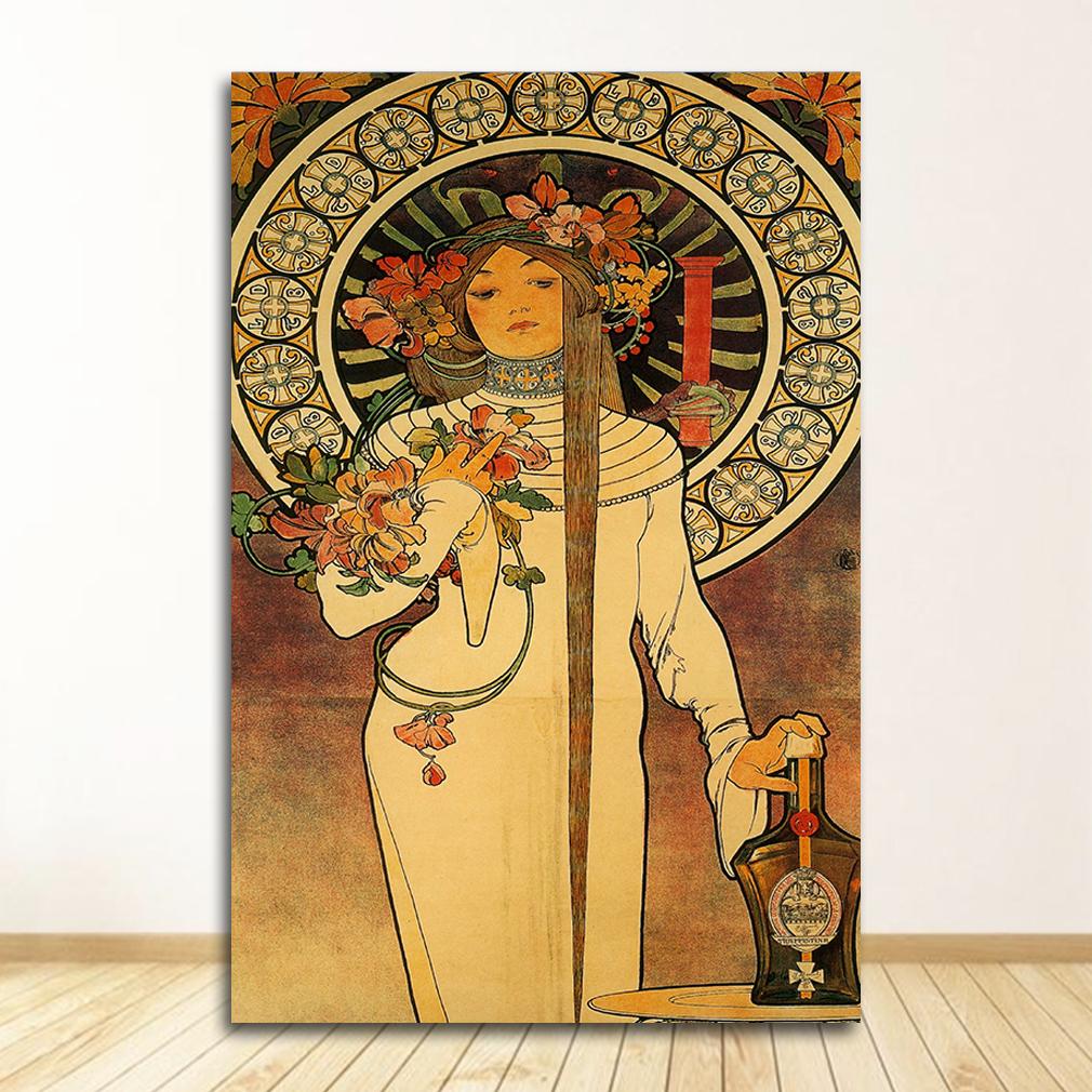 Vintage Room Decor Cloth Fabric Wall Poster Print Silk Fabric Custom Alphonse Mucha Poster Canvas Poster Art Home Decoration