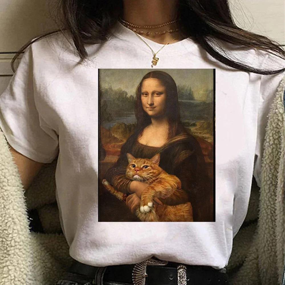 Lustiges Mona Lisa Bild T-Shirt Damen Spoof Grafik T-Shirts Humorvolle Streetwear Tops Sommer Y2k Damen Bluse Kawaii Kleidung