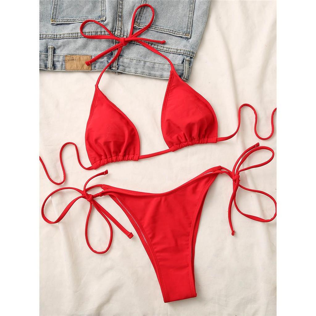 4 Colors Halter Brazilian Bikini Women Swimwear Female Swimsuit Two-pieces Bikini Set Padded Bather Bathing Suit Swim Lady
