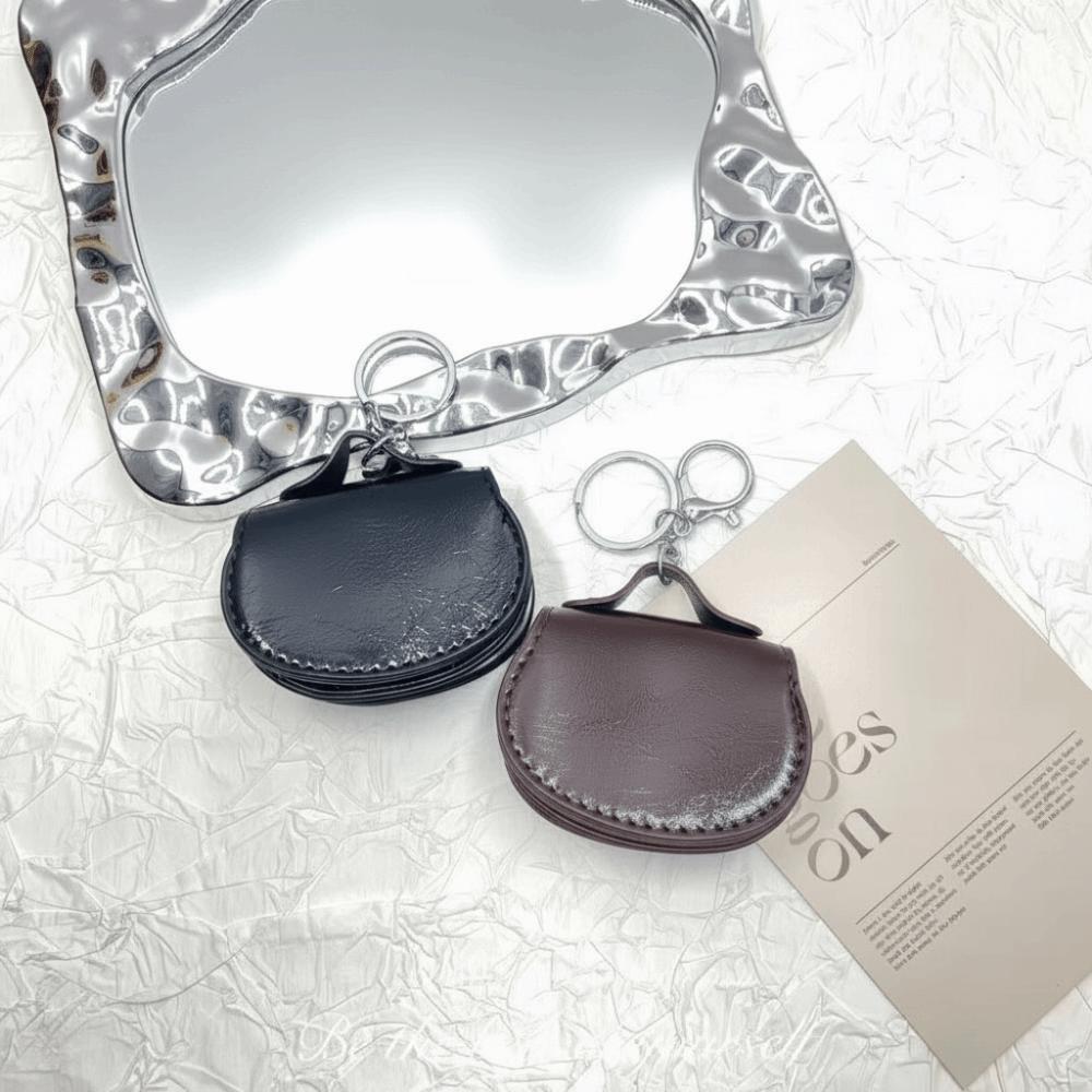Multifunctional Earphone Bag Car Keychain PU Leather Mini Leather Bag Solid Color Small Bag Pendant Storage Bag