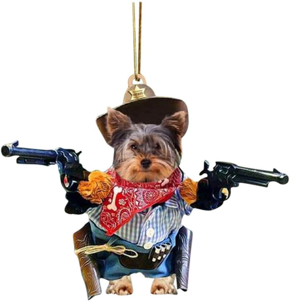 Acrylic Unique Dog Gun Car Ornament Festive Cartoon Style Decor For Auto Interiors