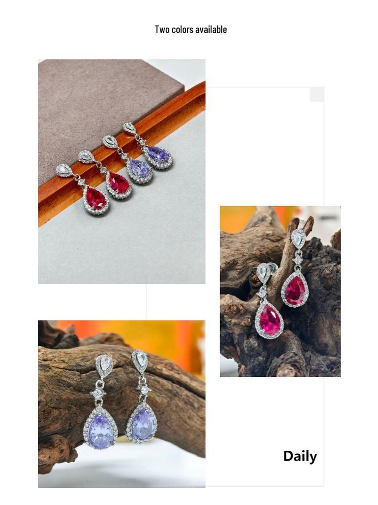Gusen Teardrop Series Colorful Gem & Diamond Earrings