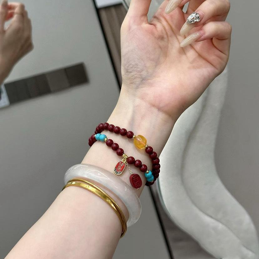 High Purity Cinnabar & Purple Gold Sand Bracelet with Realgar Amber (4/6mm) Double/Triple Loop