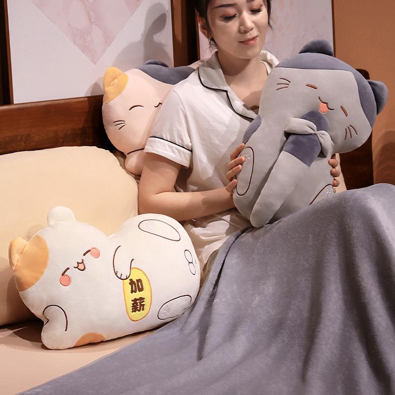 Cartoon Soft Cat Throw Pillow Blanket Plush Toy Doll Girl Office Lunch Break Blanket Doll