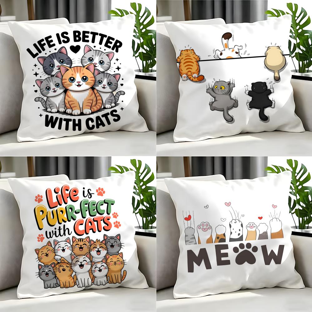 Cartoon HHeart Cartoon Cat Slogan Cushion Cover Cushion Cover Set Pcs x x x Pillowcase Decorative Sofa Home Decor
