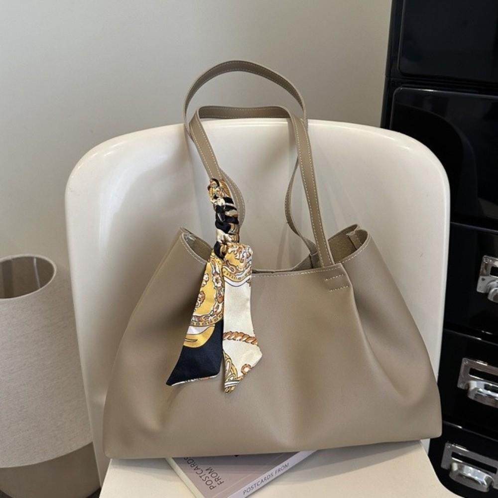 Ribbon Design Large Capacity Tote Bag Soft Underarm Bag Fashionable PU Shoulder Bag  Casual