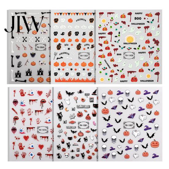 DIY Nail Art Stickers 6 Sheets Halloween Glow-in-the-dark Sticker, Spooky Ghost Pumpkin Skull Manicure Dark Theme Supplies Decal, Decoration