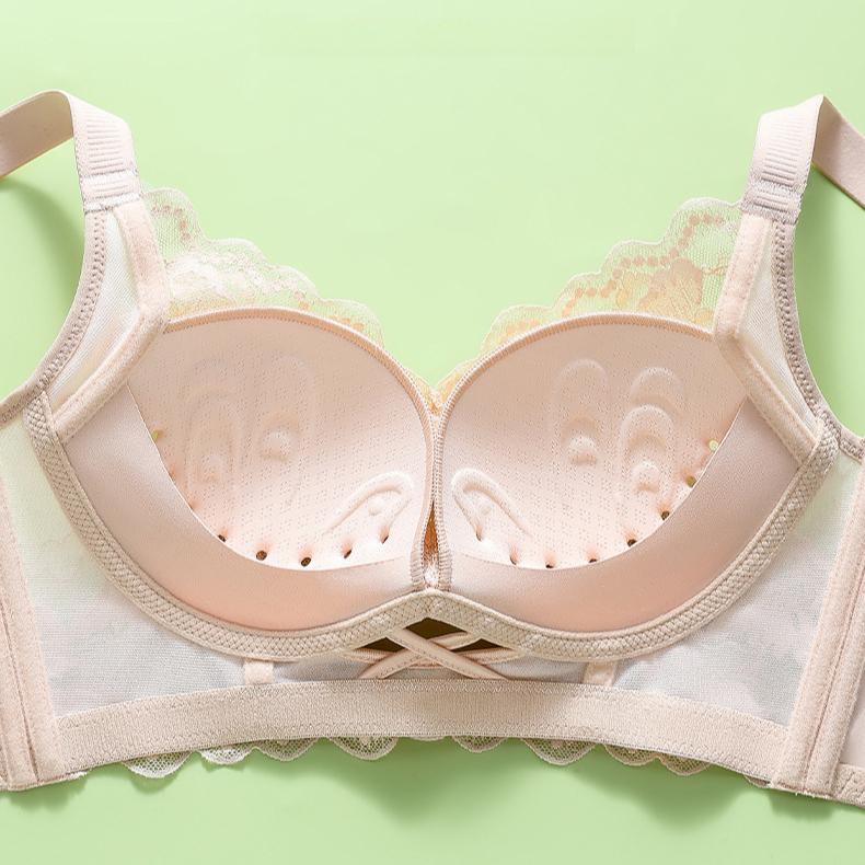 French Style Bra Women's Lace Bra Gathered Without Steel Rings Adjustable Breathable Bra Summer